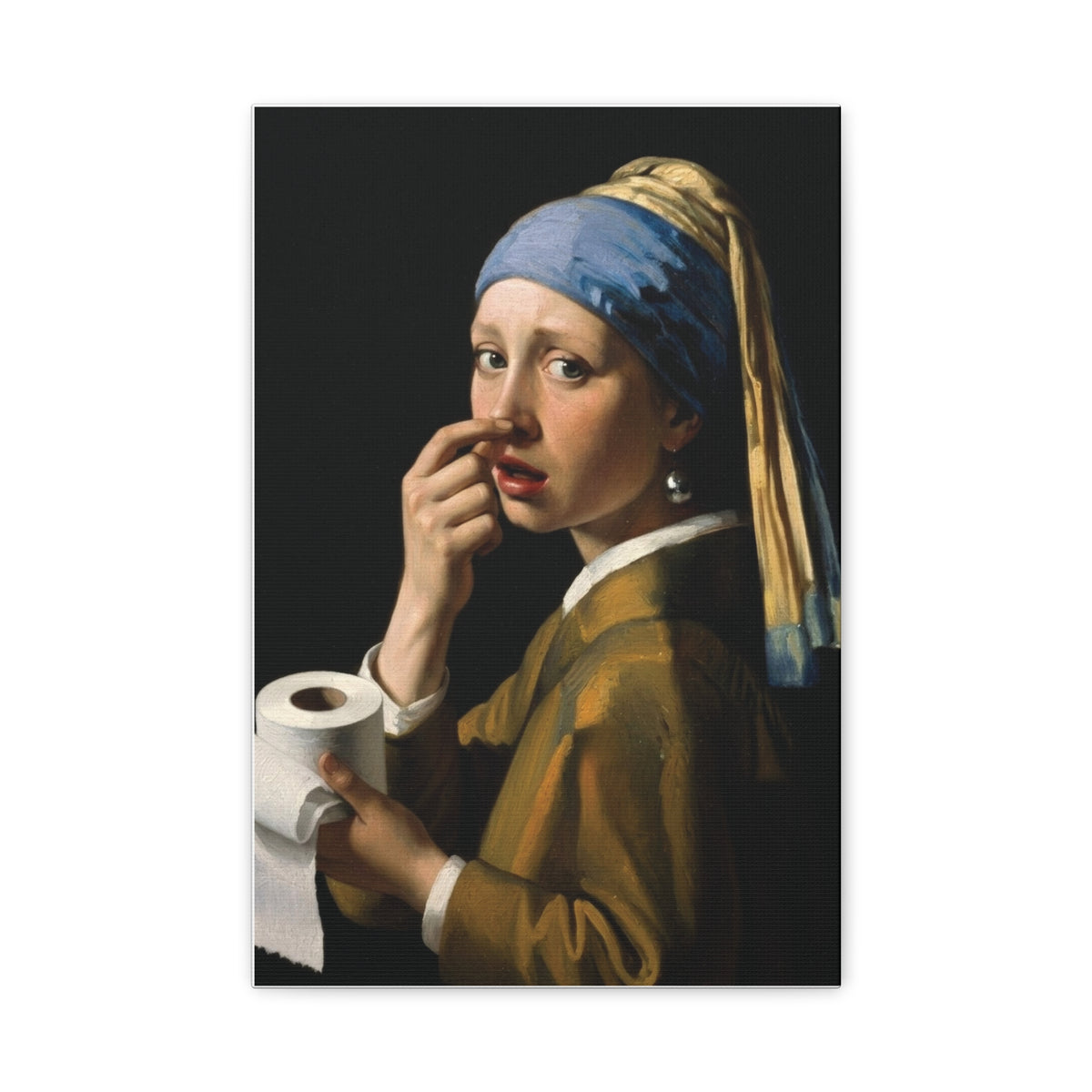 Funny Bathroom Wall Art - "Girl with a Pearl Earring" 12 X 18 Canvas