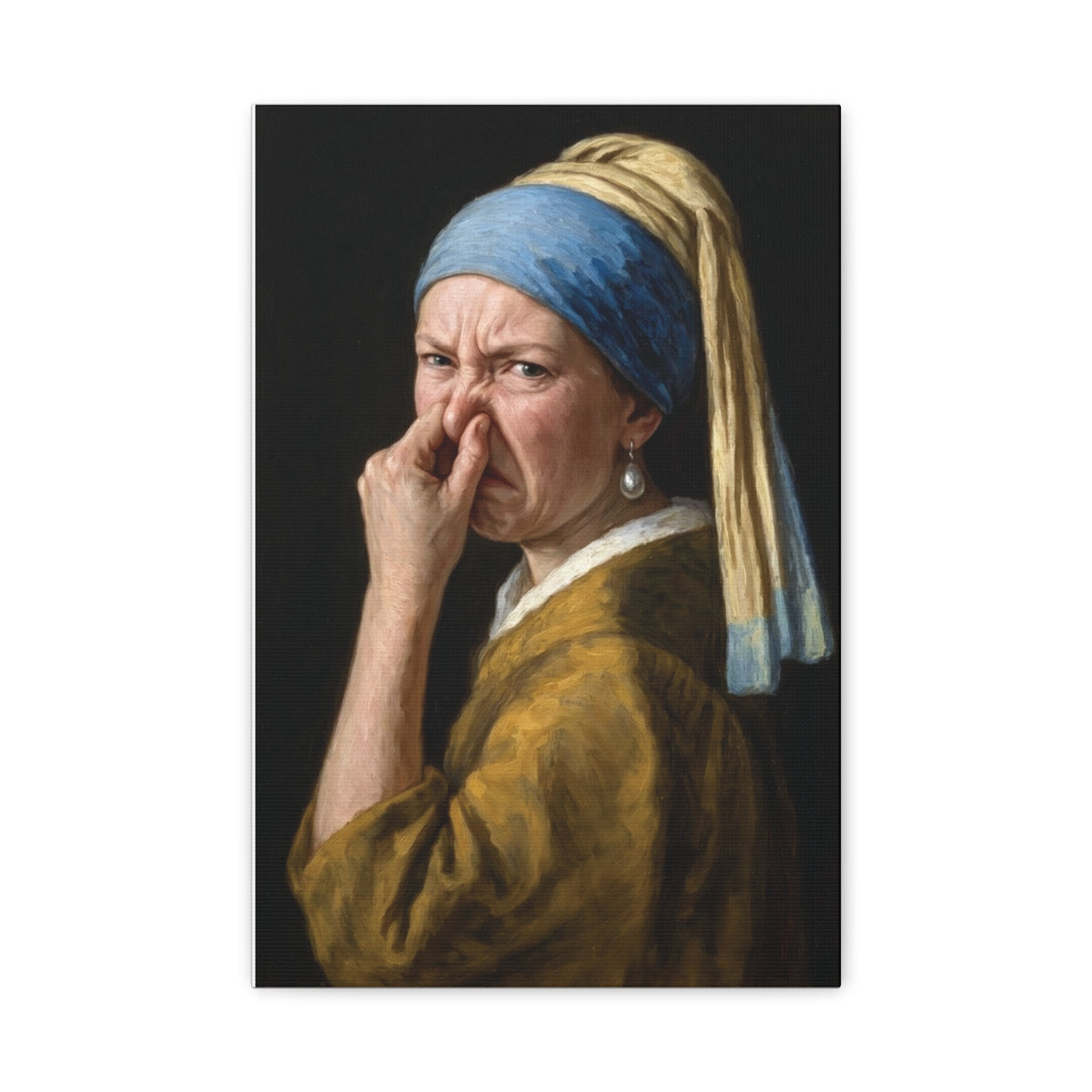 Funny Bathroom Wall Art - "Girl with a Pearl Earring" 12 X 18 Canvas