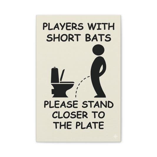Funny Bathroom Wall Art - "Players With Short Bats" 12 x18 Canvas Print